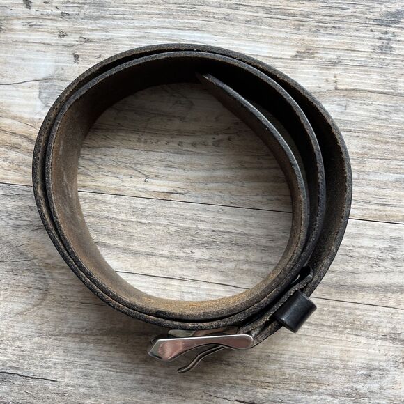 Levi Strauss Belt Leather Dark Brown Silver Square Buckle Name Logo 38/95 - Picture 9 of 10